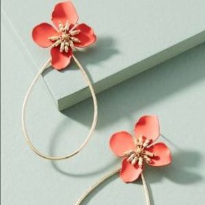 Anthropologie Mireille Red Drop Flower Earrings
